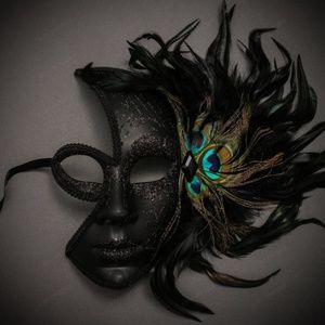 Venetian Glitter Half Moon Party Mask Black